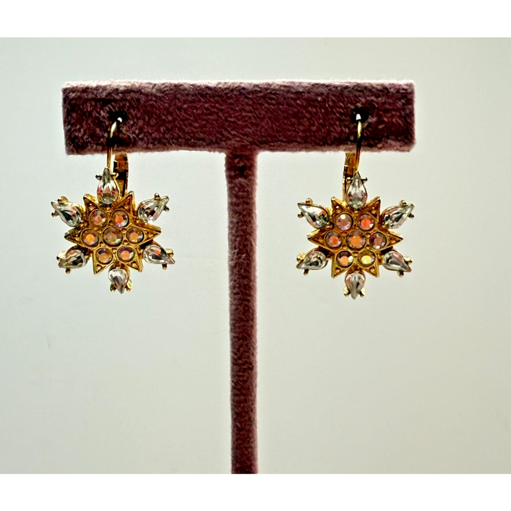 Kirks Folly Star Snowflake AB Aurora Borealis Rhinestone Crystal Earrings Gold - Picture 3 of 5
